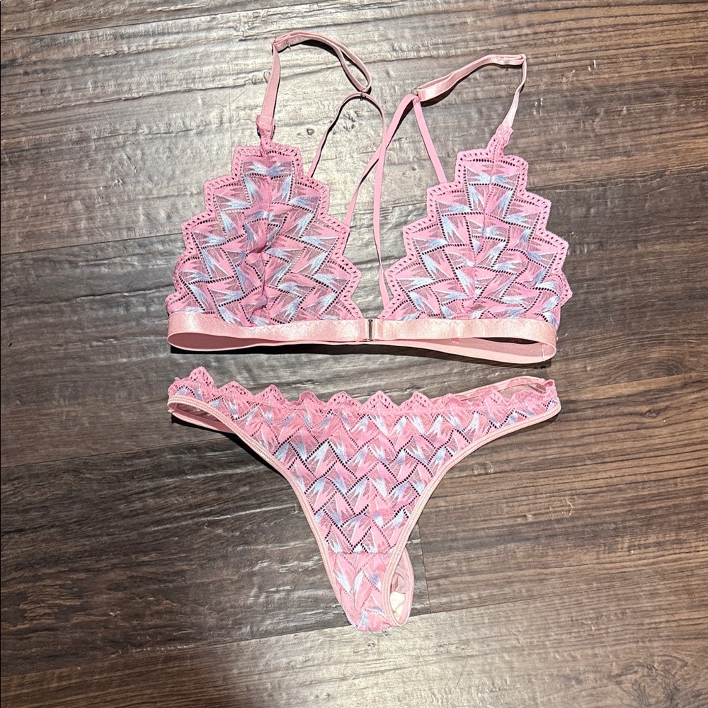 Pink Lace Bralette and Thong Set